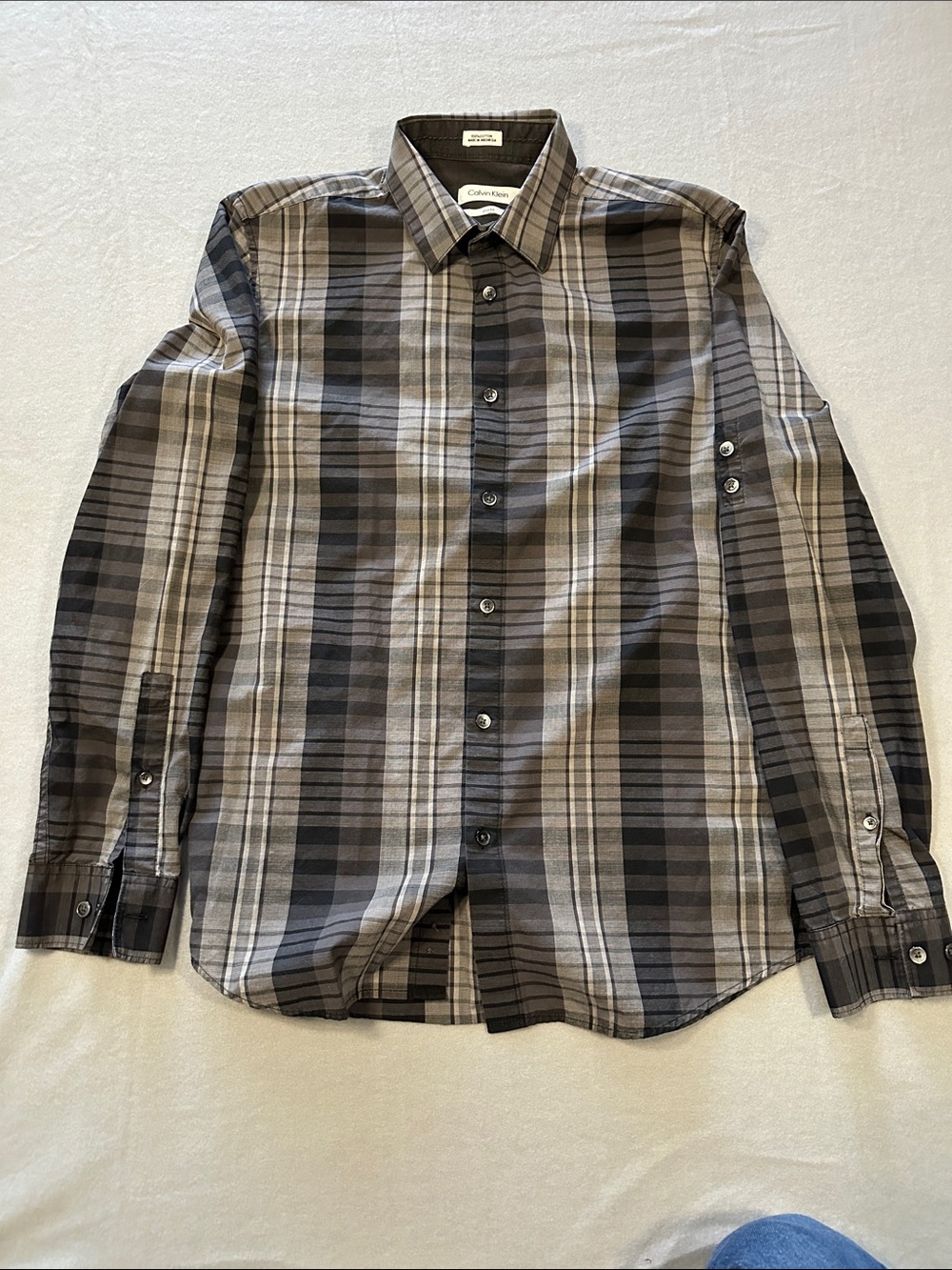 Calvin Klein Men’s Plaid Button-Down Shirt - Gray & Brown